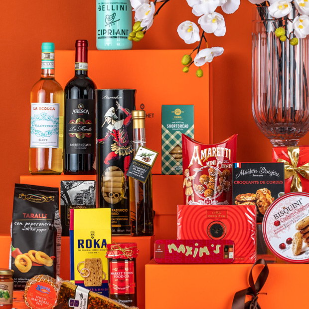 gift basket with orange box